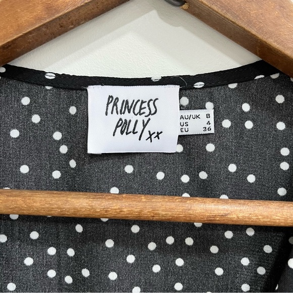 Princess Polly Bobbie black white polka dot mini dress flutter sleeves size 4 - Picture 11 of 12